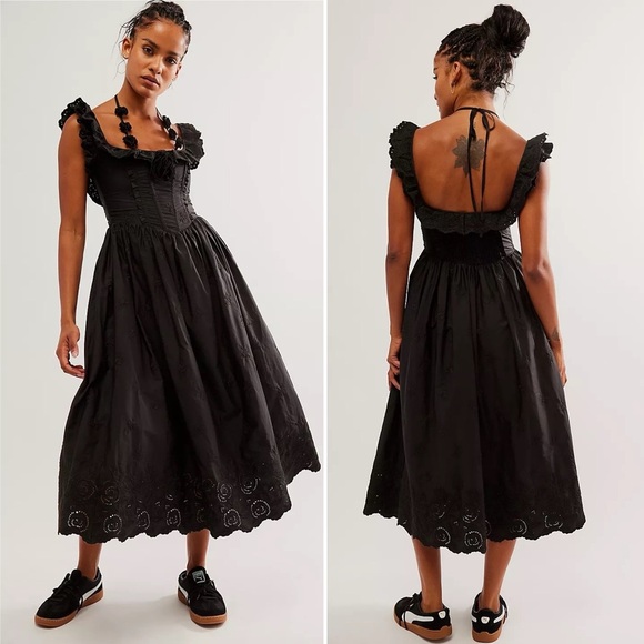 NWT For Love & Lemons Lindsey Corset Midi Dress Size XS in Black - Picture 1 of 11